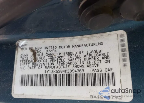 1994 Geo Prizm Lsi из США, поврежденный, VIN 1Y1SK5364RZ094369